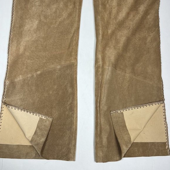Betty Barclay Leather Suede Pant Trousers Womens US 10 Camel Tan Crochet Sides - Picture 7 of 12